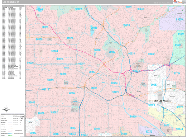 Los Angeles City Wall Map Premium Style